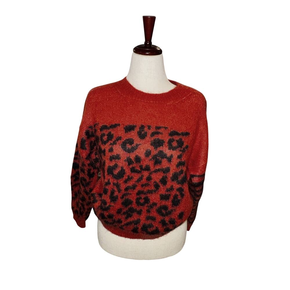 Essentiel‎ Antwerp red mohair blend leopard print sweater size small